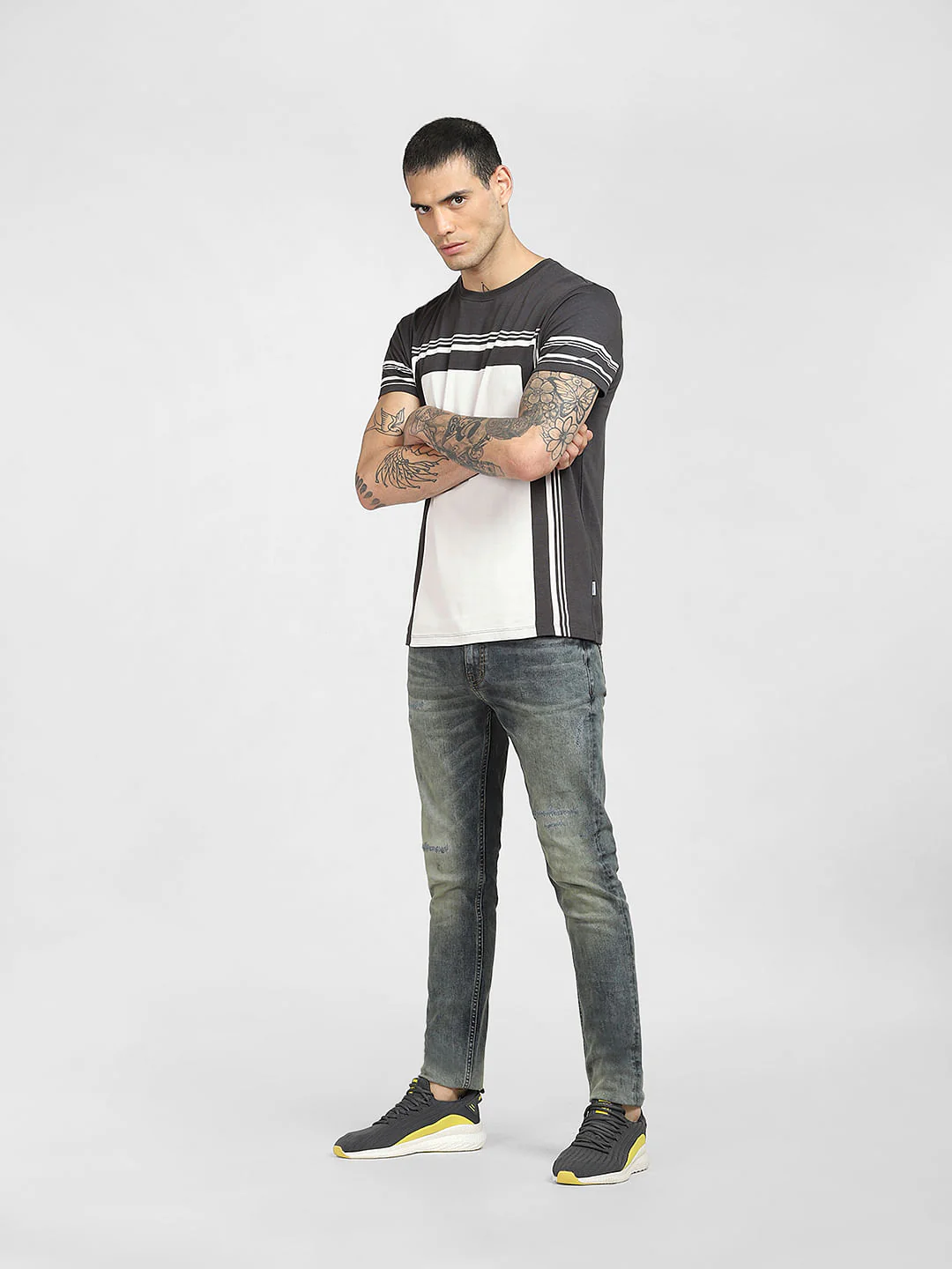 Grey Colourblocked Crew Neck T-shirt - Image 6