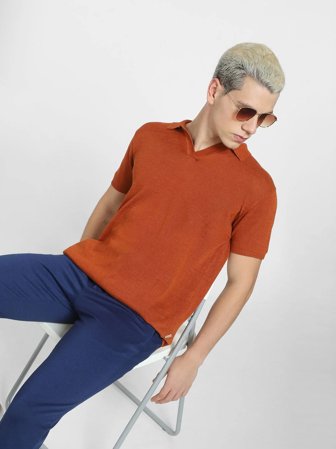 Brown Knit Polo T-shirt