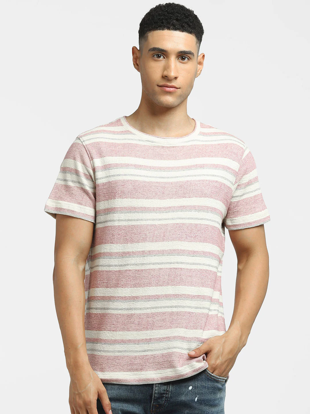 Pink Striped Crew Neck T-shirt - Image 2