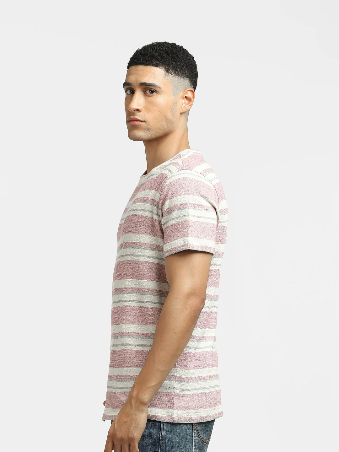 Pink Striped Crew Neck T-shirt - Image 3