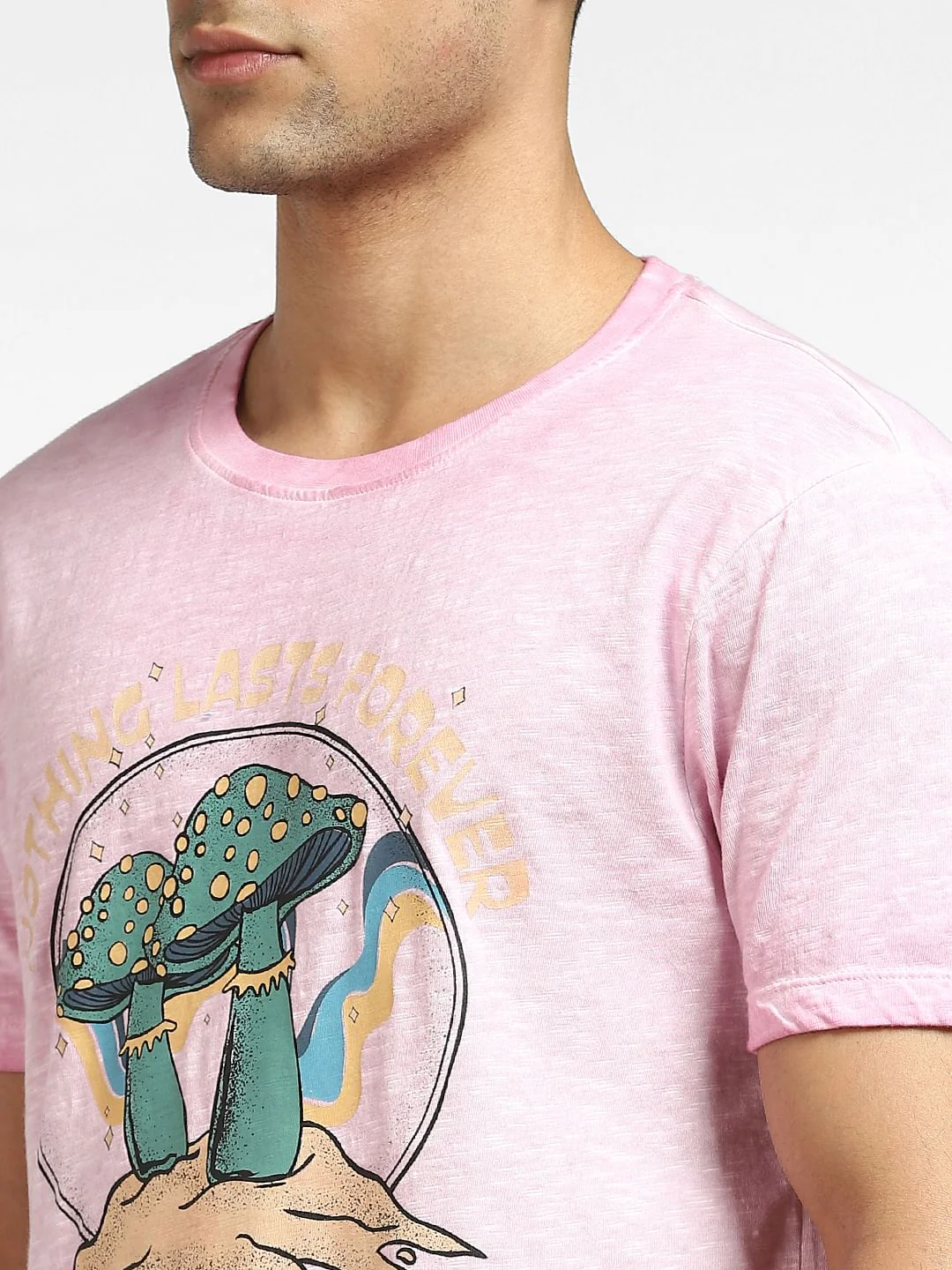Pink Mushroom Print Crew Neck T-shirt - Image 5