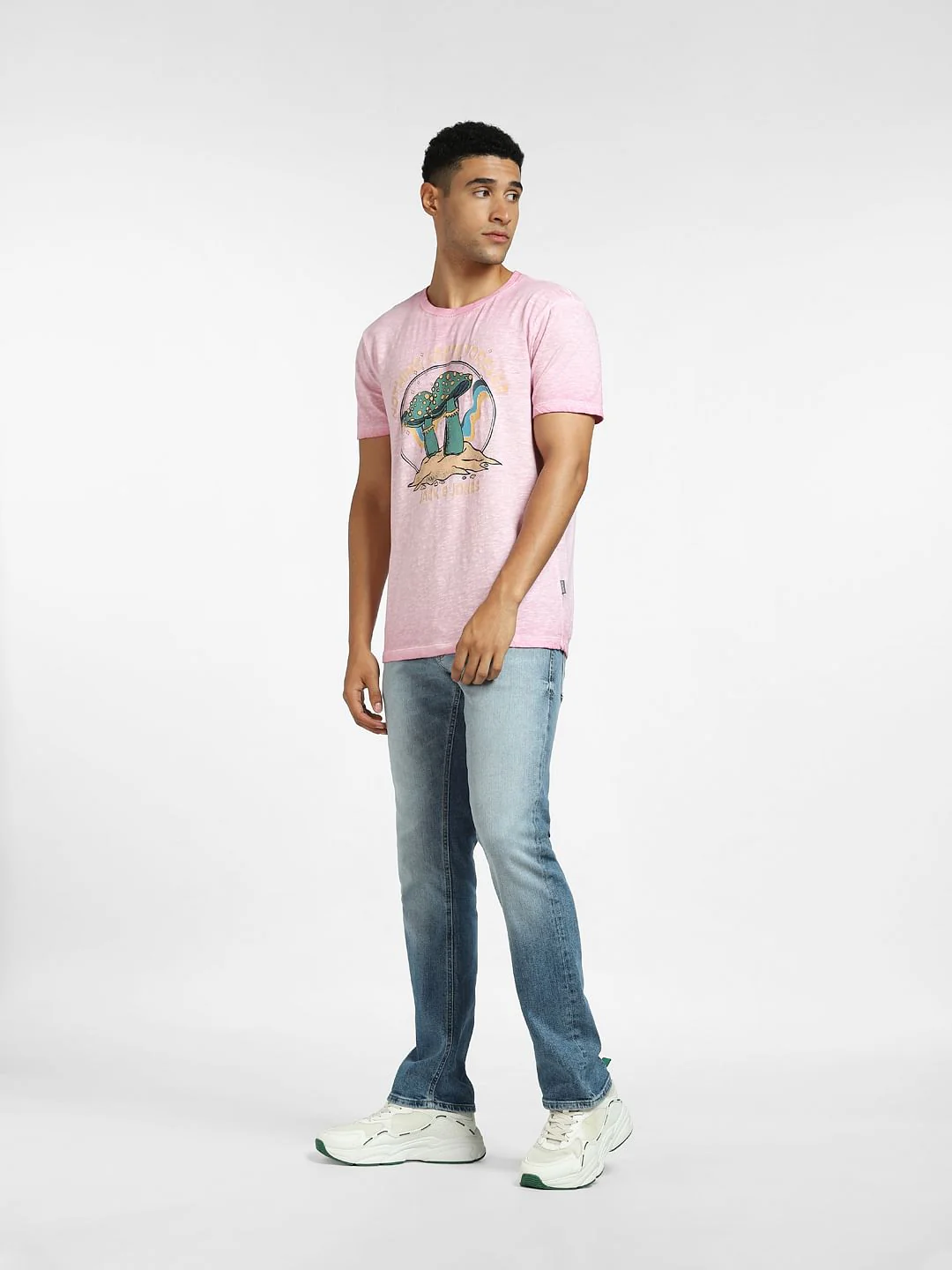 Pink Mushroom Print Crew Neck T-shirt - Image 6
