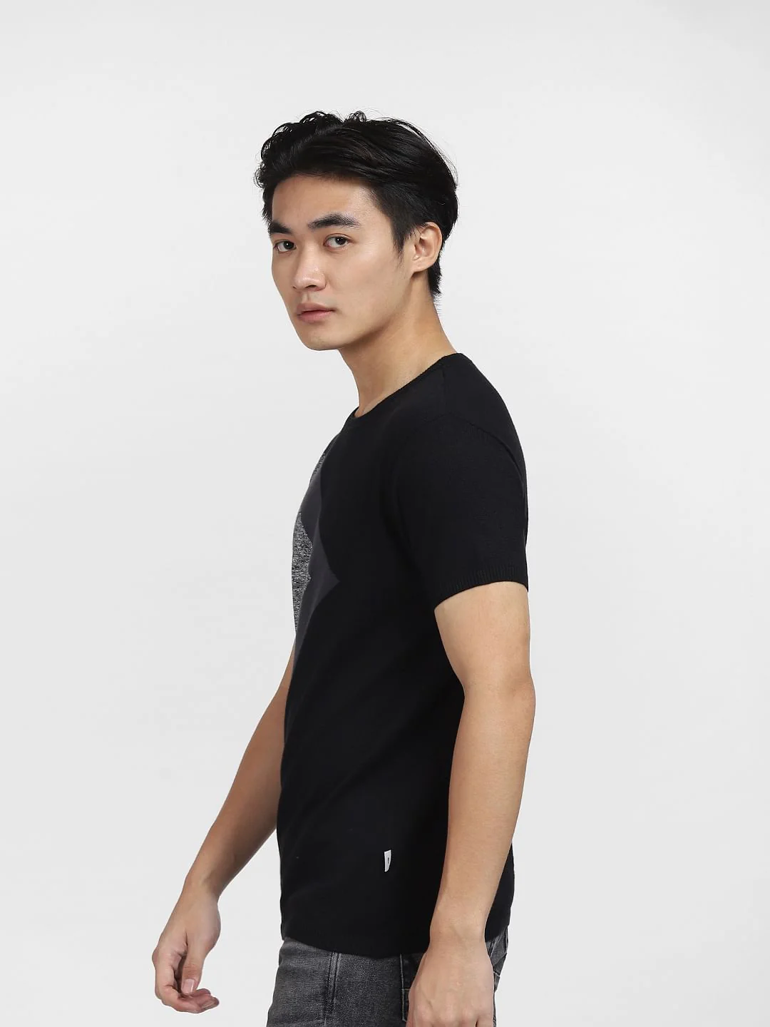 Black Jacquard Knitted Crew Neck T-shirt - Image 3
