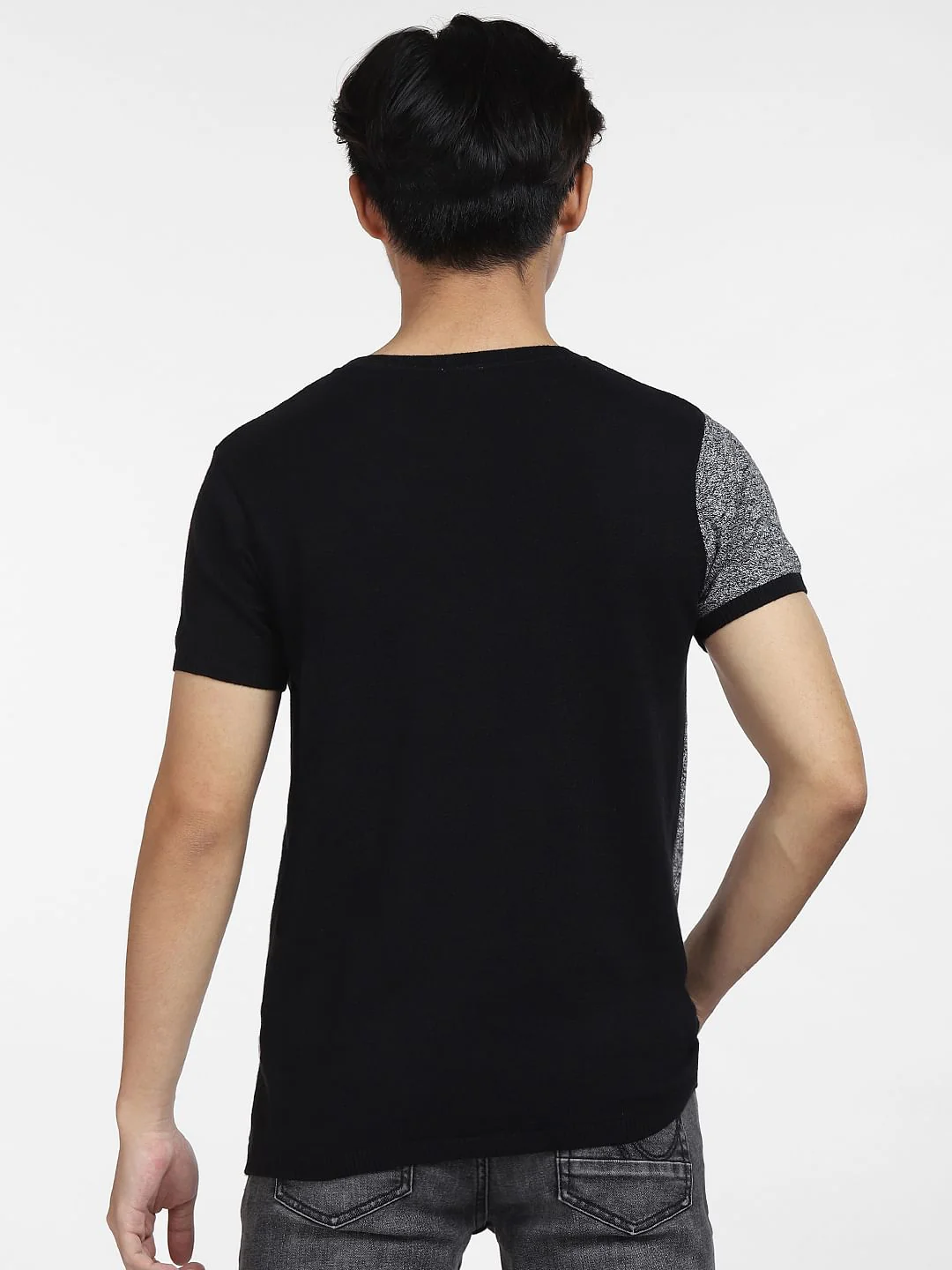 Black Jacquard Knitted Crew Neck T-shirt - Image 4
