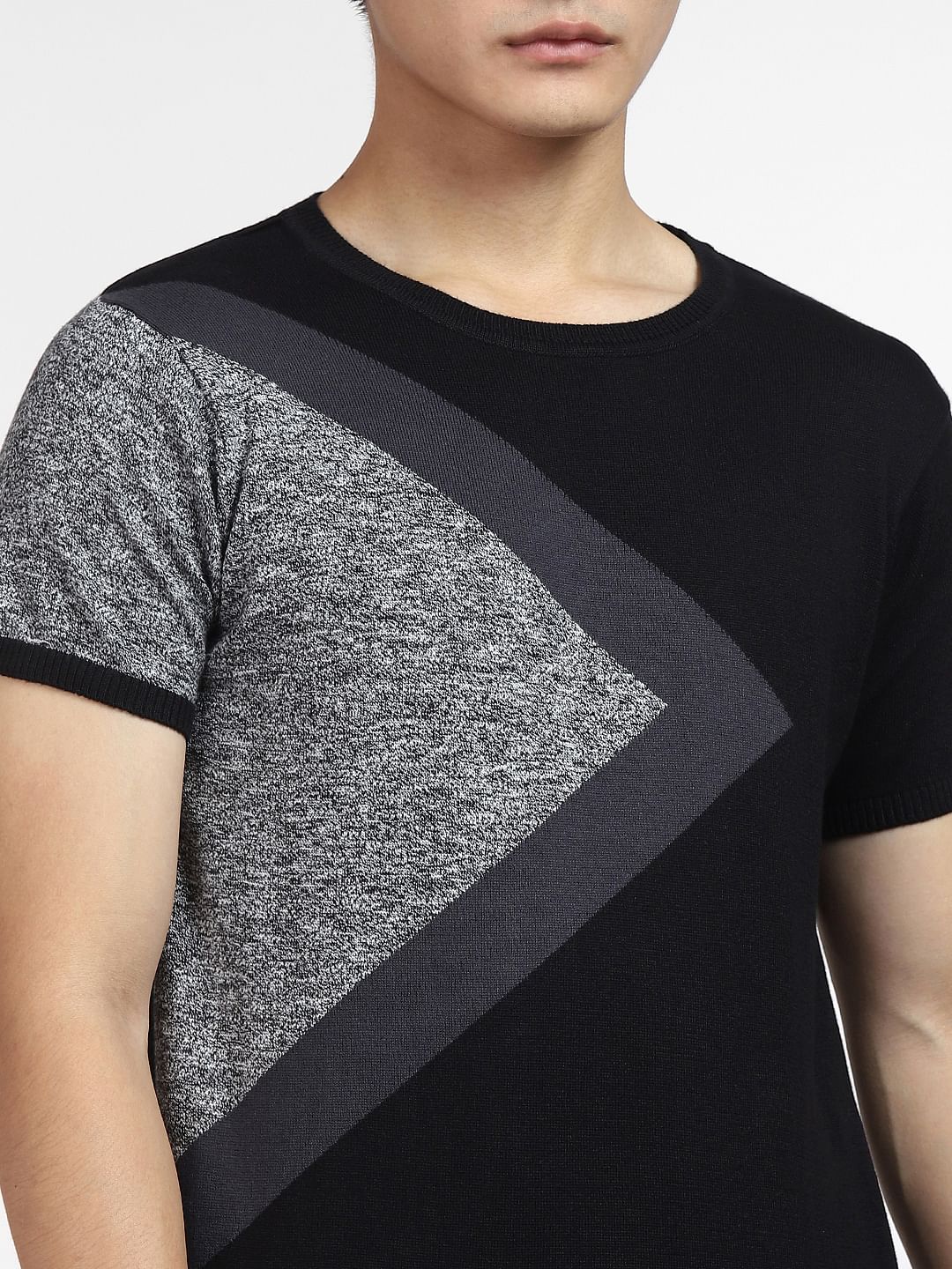 Black Jacquard Knitted Crew Neck T-shirt - Image 5