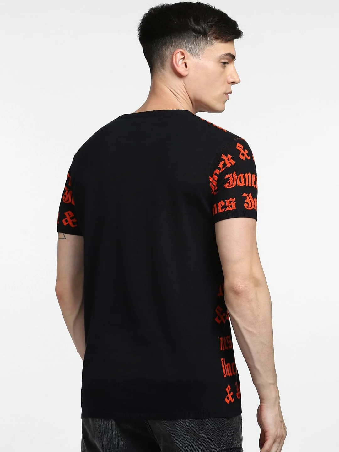 BLACK LOGO PRINT Knitted CREW NECK T-SHIRT - Image 4