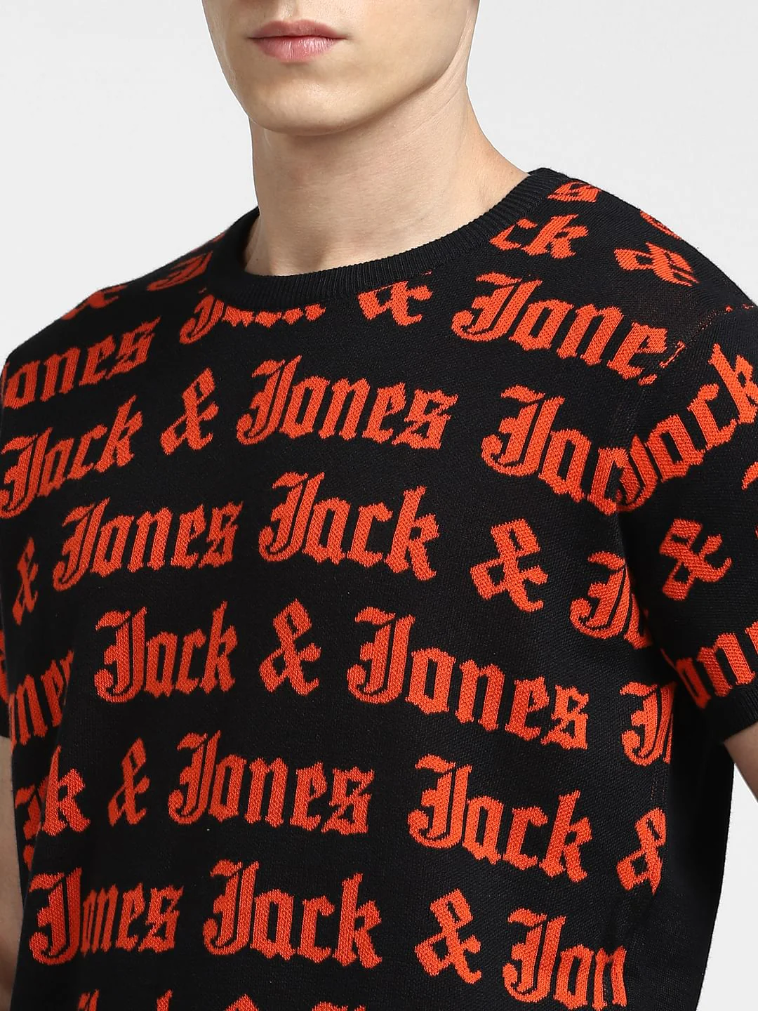 BLACK LOGO PRINT Knitted CREW NECK T-SHIRT - Image 5