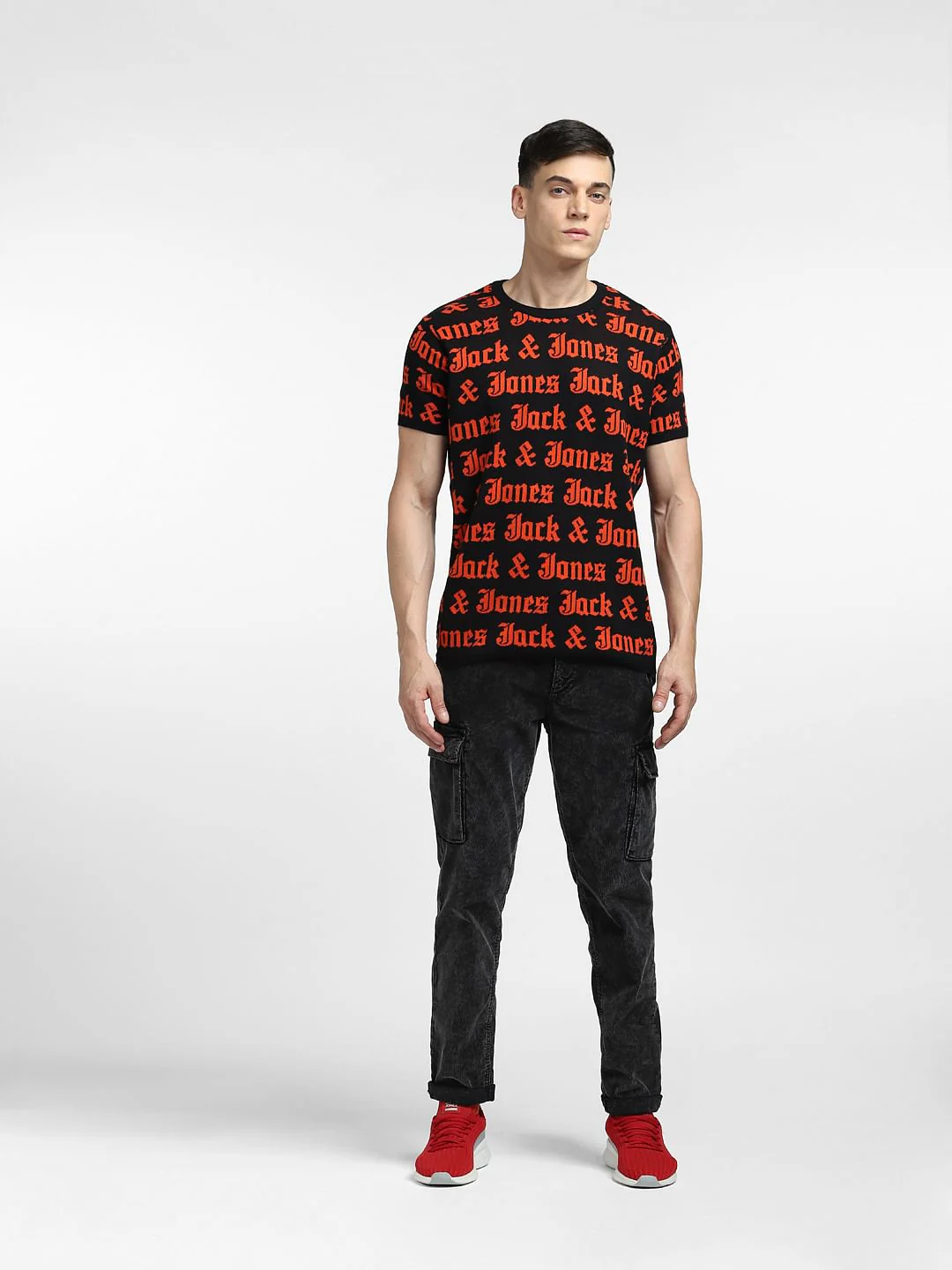 BLACK LOGO PRINT Knitted CREW NECK T-SHIRT - Image 6