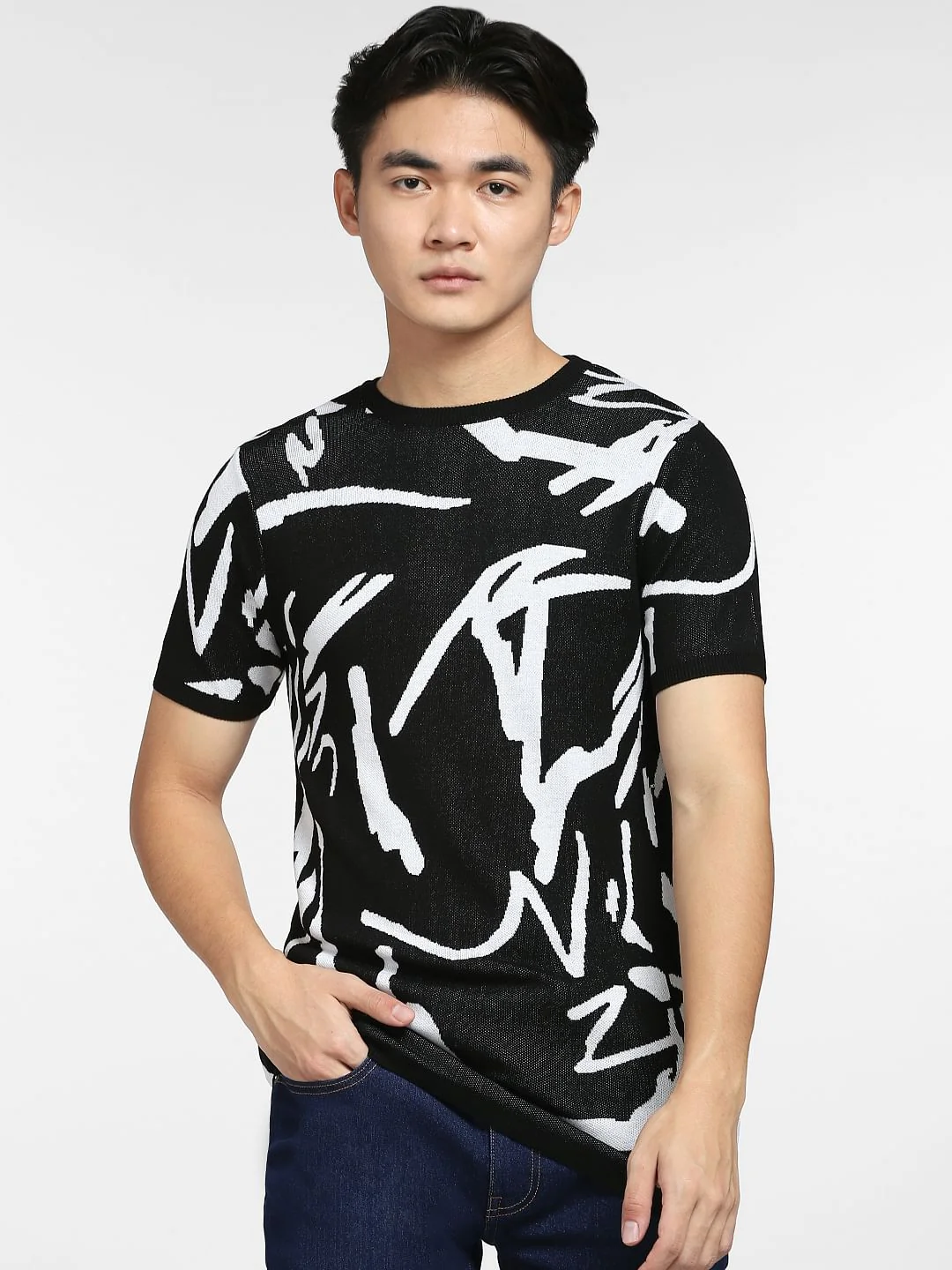 Black Printed Jacquard Pullover - Image 2