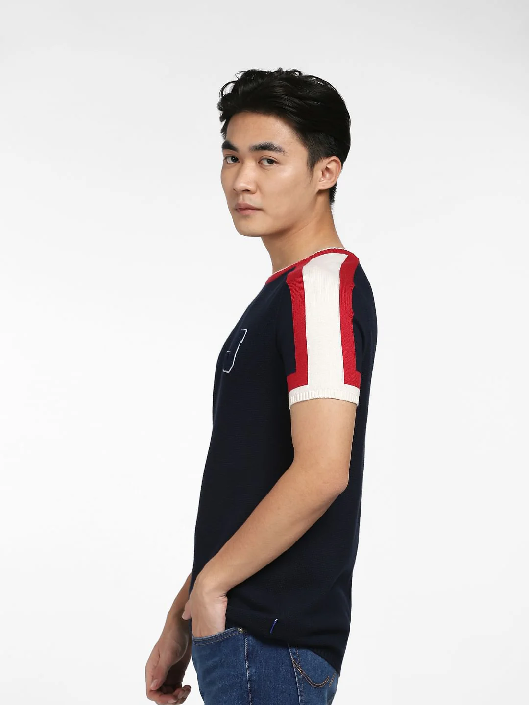 Blue Printed Knitted T-shirt - Image 3