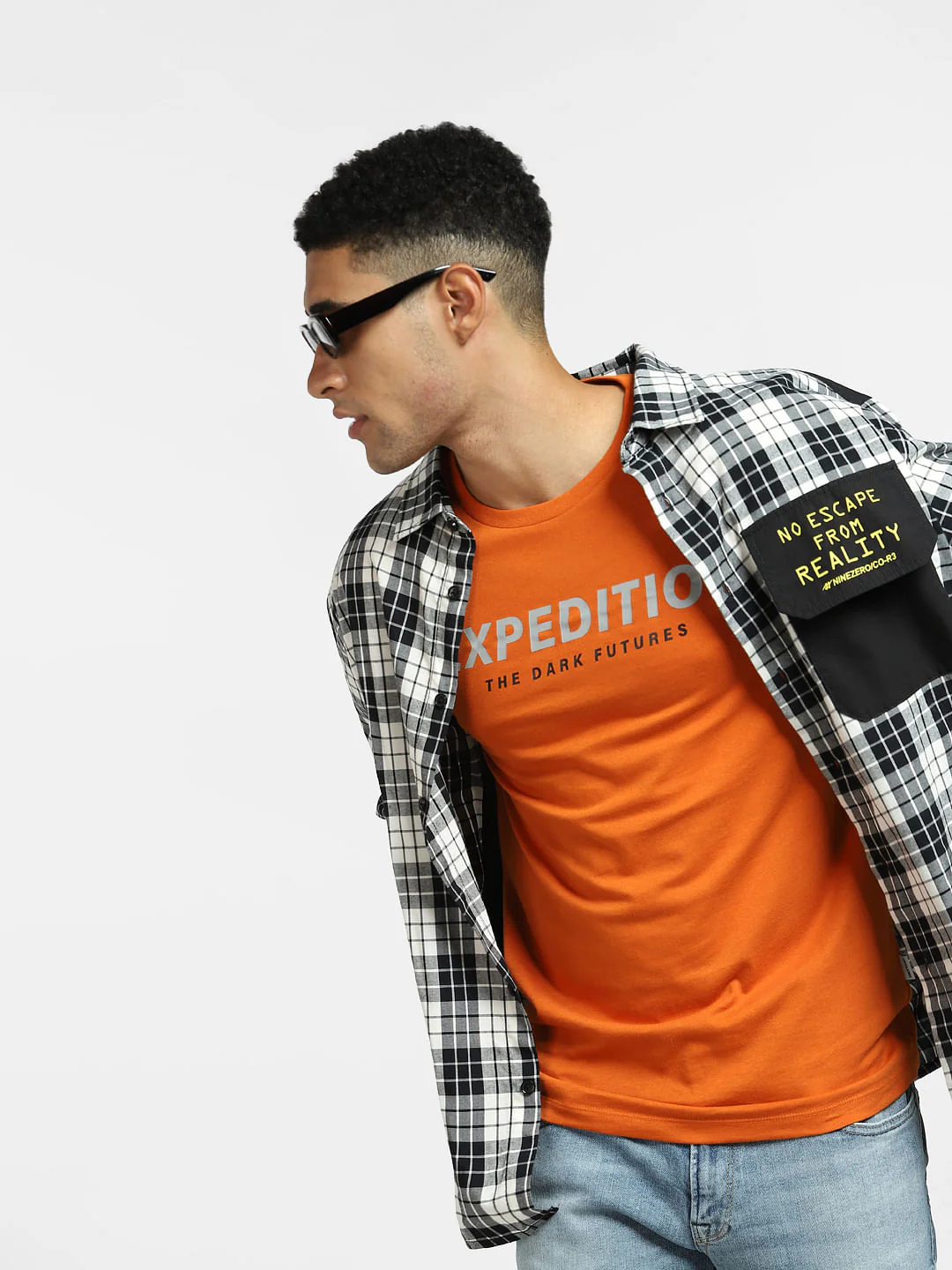 Orange Text Print Crew Neck T-shirt