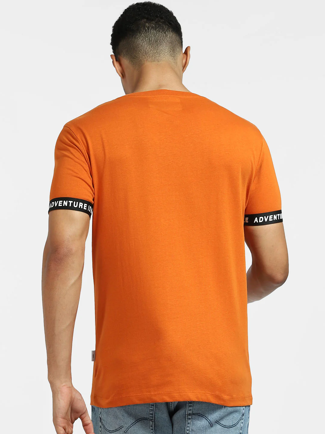 Orange Text Print Crew Neck T-shirt - Image 4
