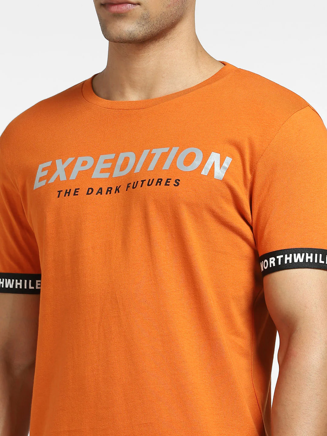 Orange Text Print Crew Neck T-shirt - Image 5