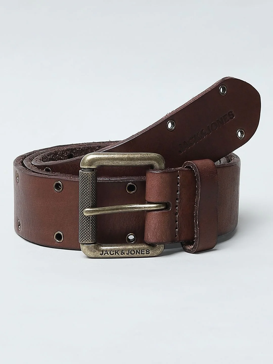 Brown Rivet Detail Leather Belt - Image 2