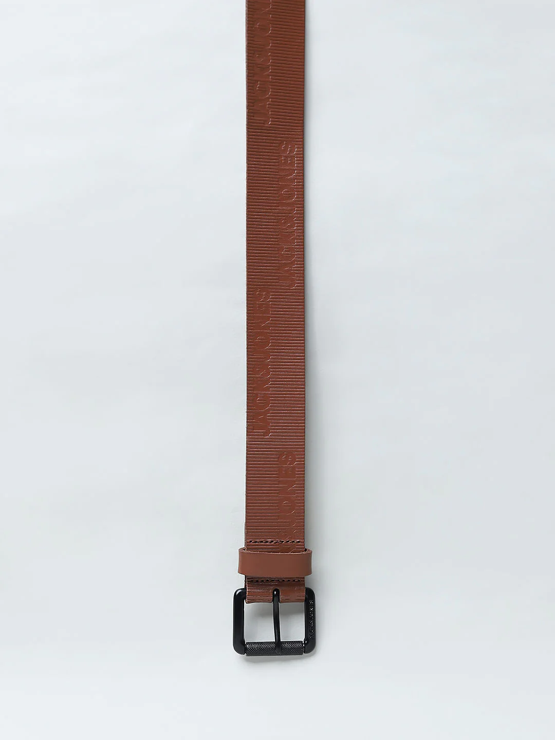 Brown Textured Logo Leather Belt - Image 4