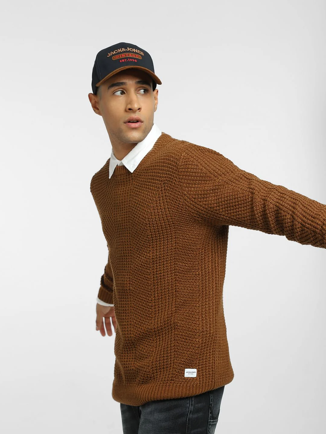 Brown Textured Slim Fit T-shirt