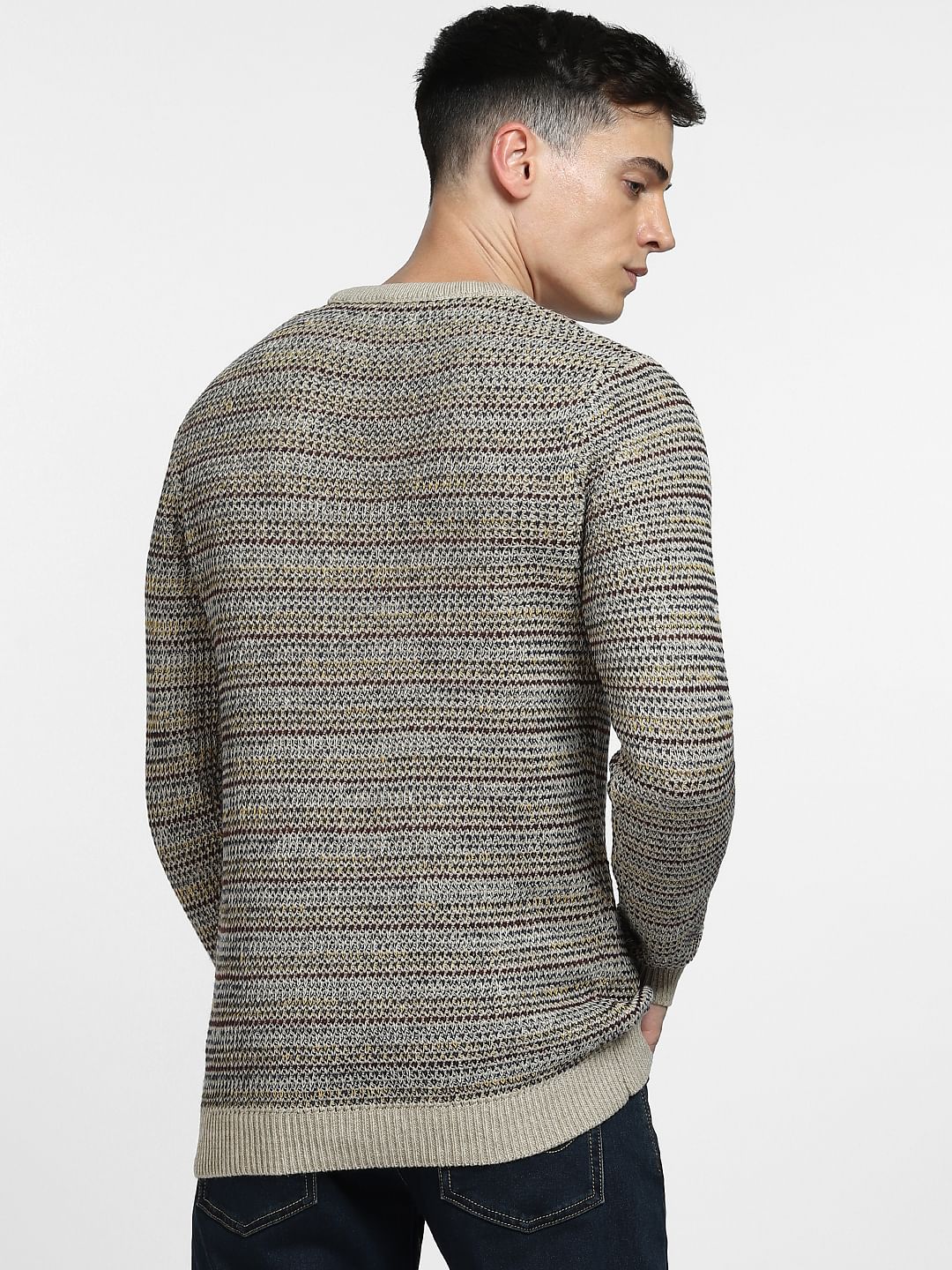Beige Textured Striped Pullover - Image 4