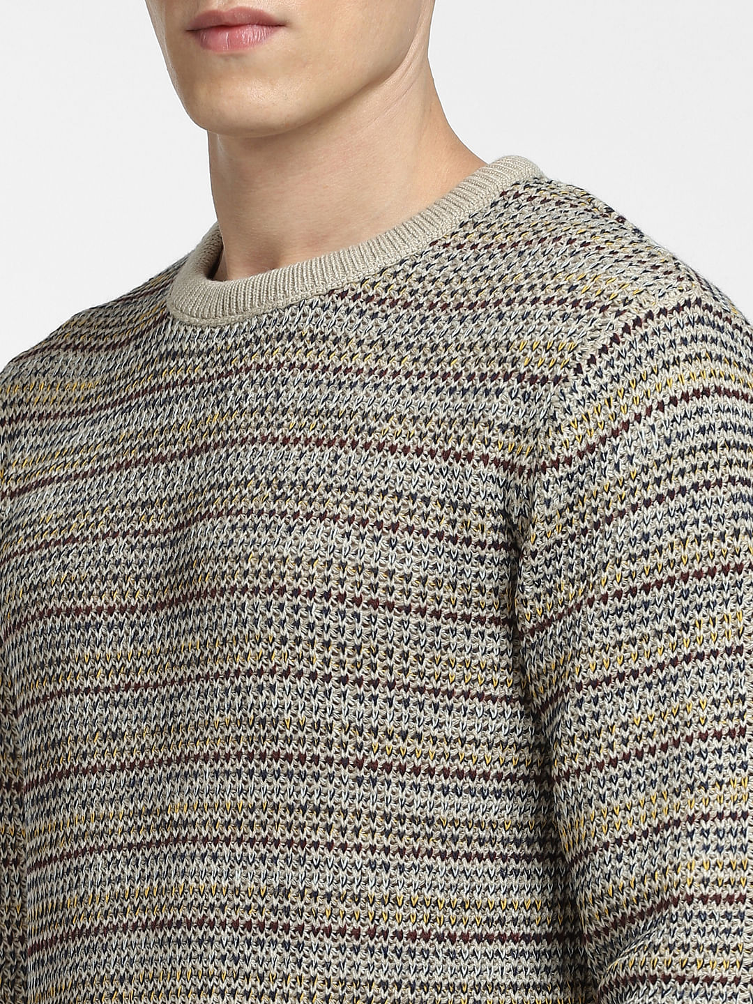 Beige Textured Striped Pullover - Image 5