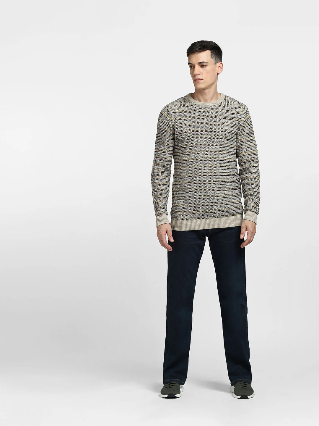 Beige Textured Striped Pullover - Image 6