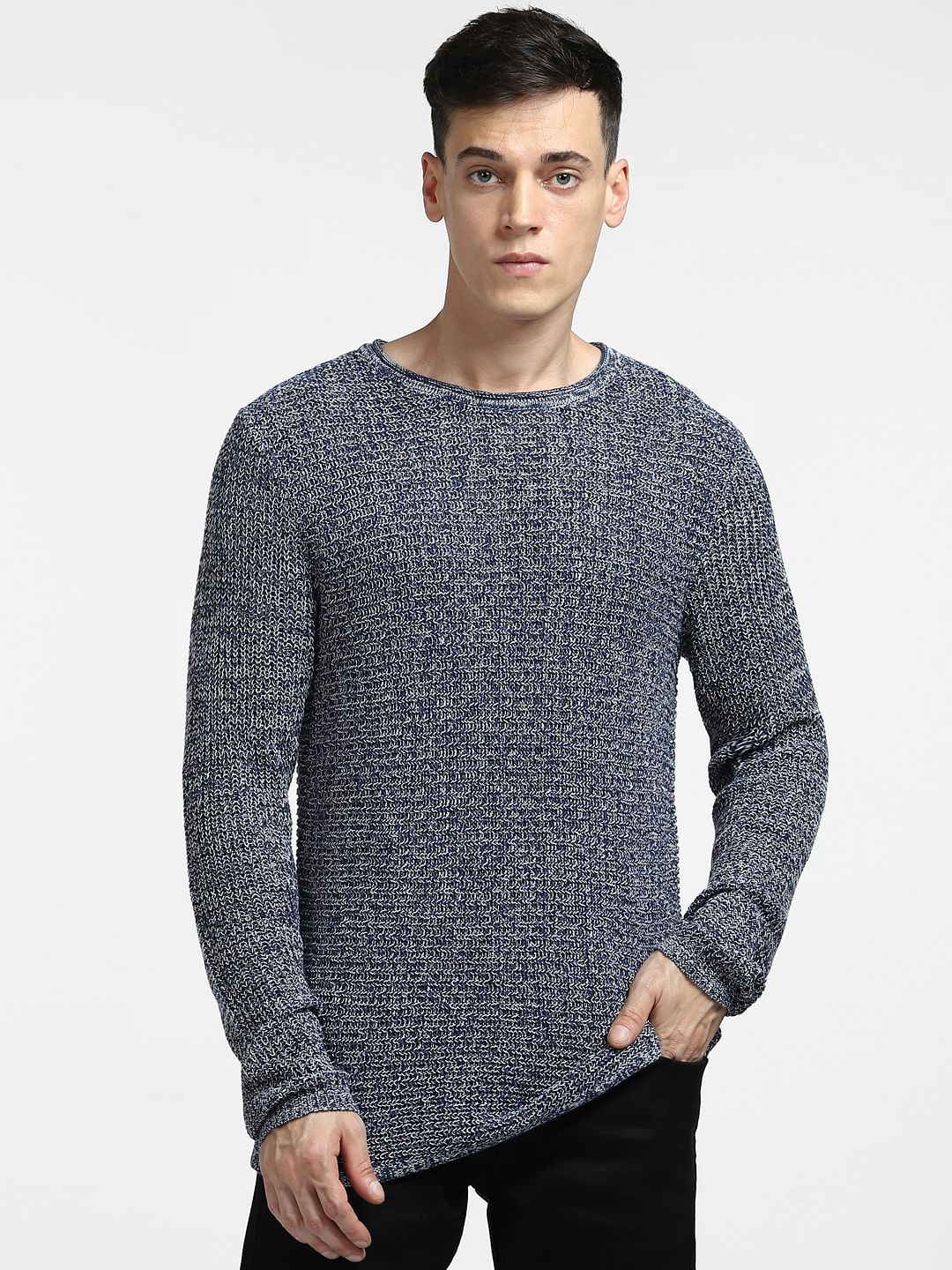 Dark Blue Textured Pullover - Image 2