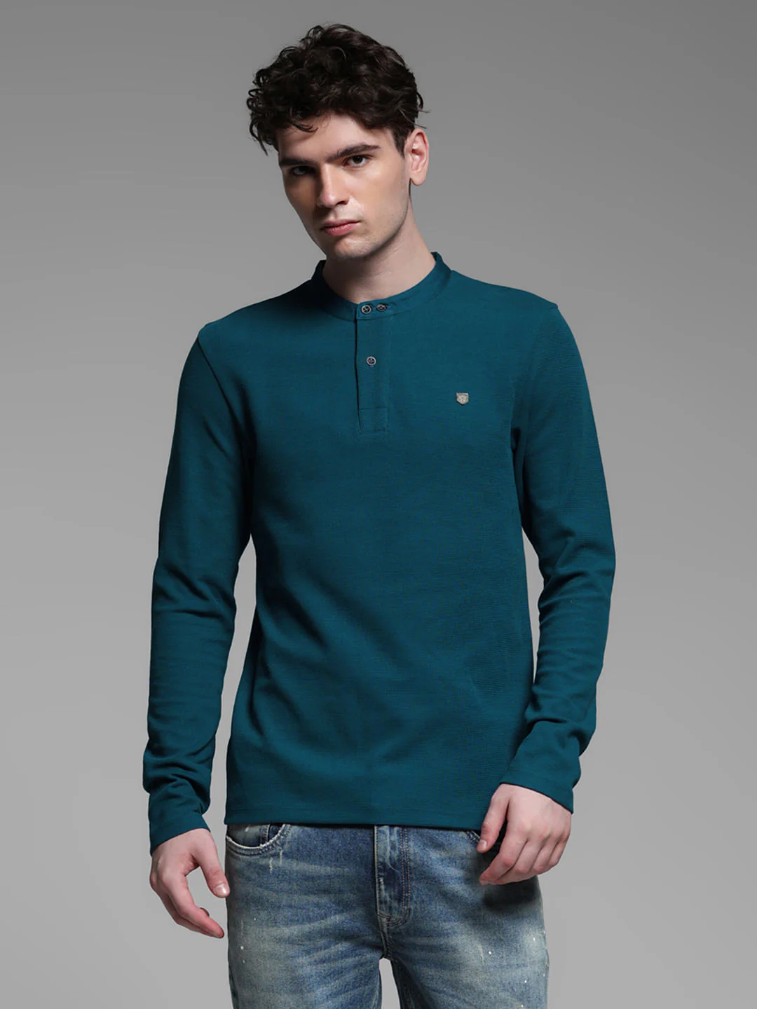 BLUE HENLEY T-SHIRT - Image 2