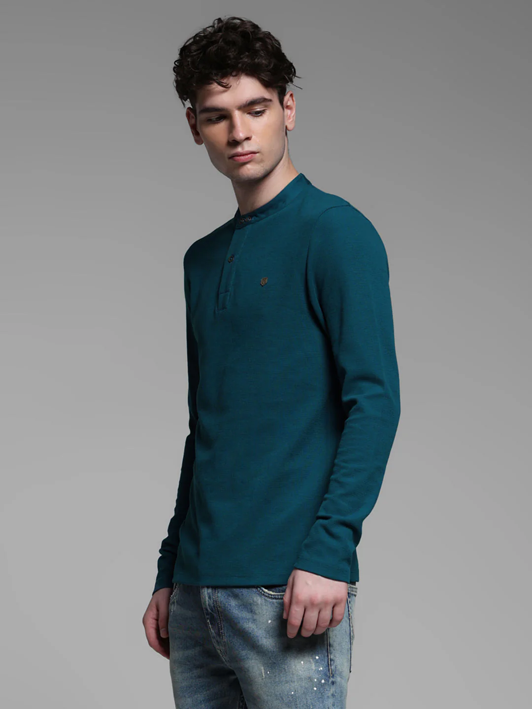 BLUE HENLEY T-SHIRT - Image 3