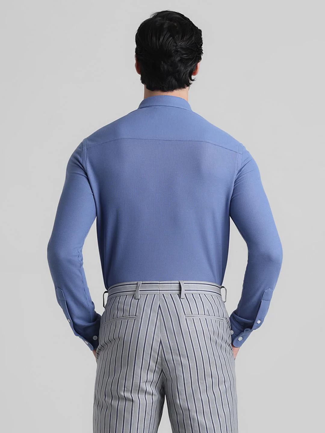 Blue Knitted Full Sleeves Shirt - Image 4