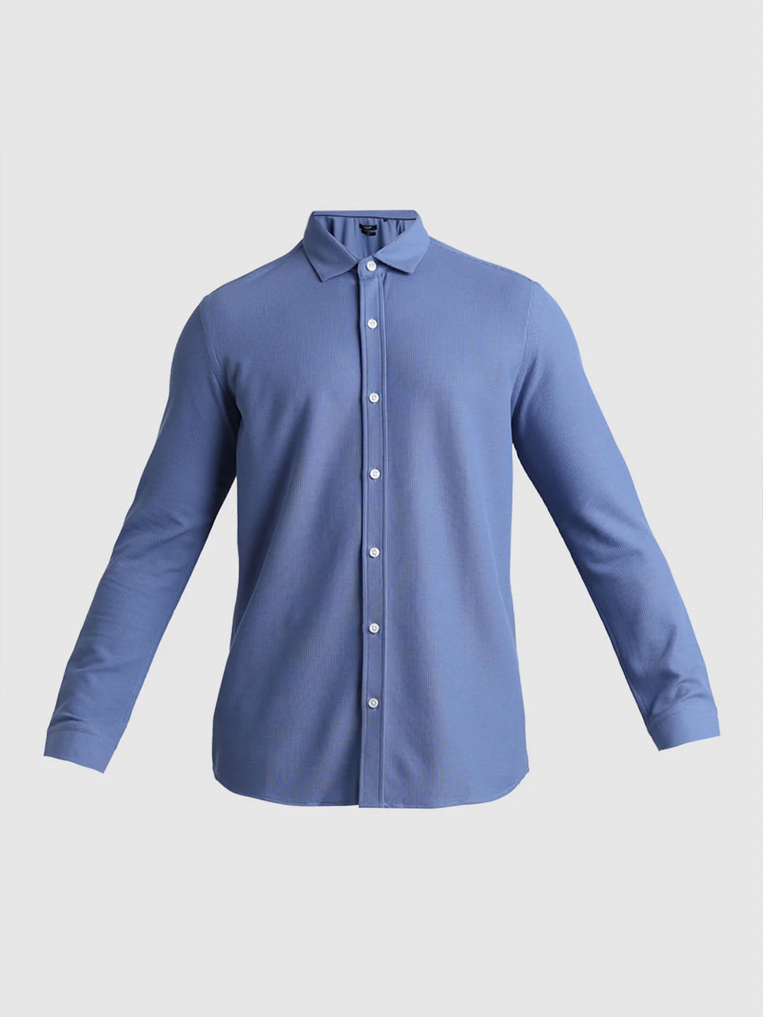 Blue Knitted Full Sleeves Shirt - Image 7