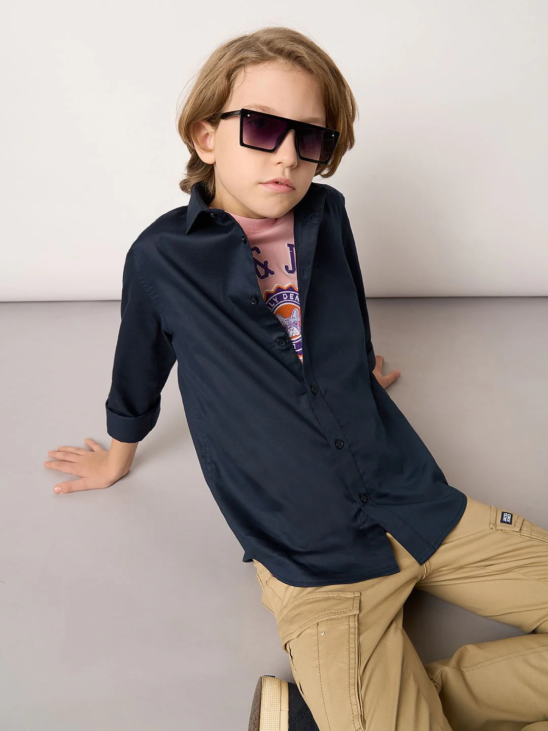 Boys Navy Blue Full Sleeves Shirt