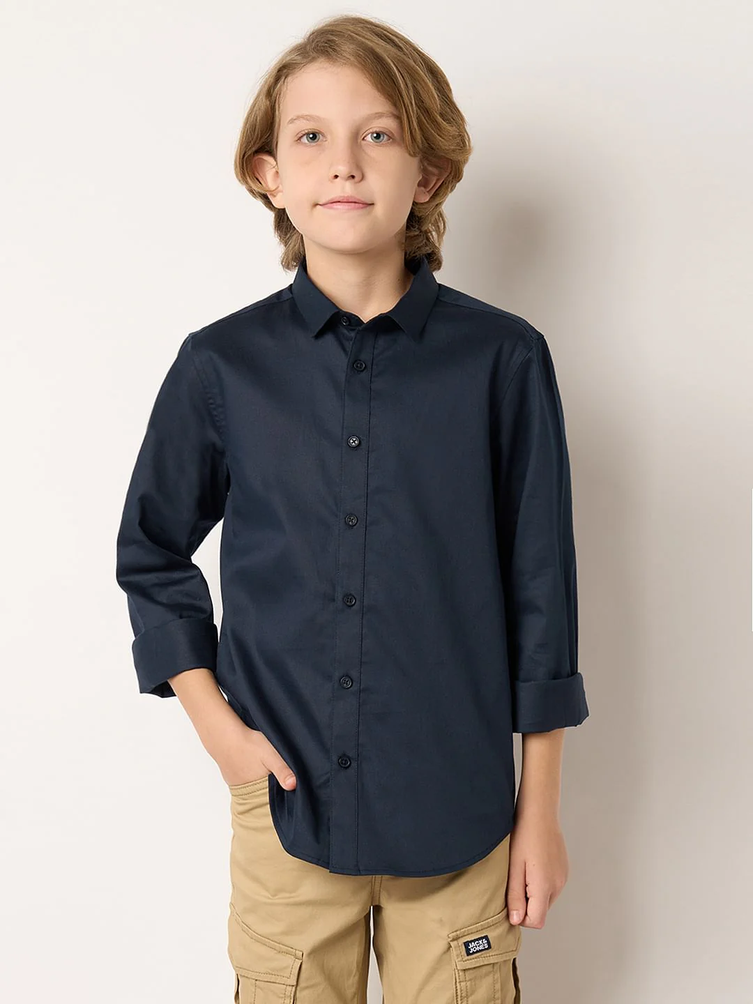 Boys Navy Blue Full Sleeves Shirt - Image 2
