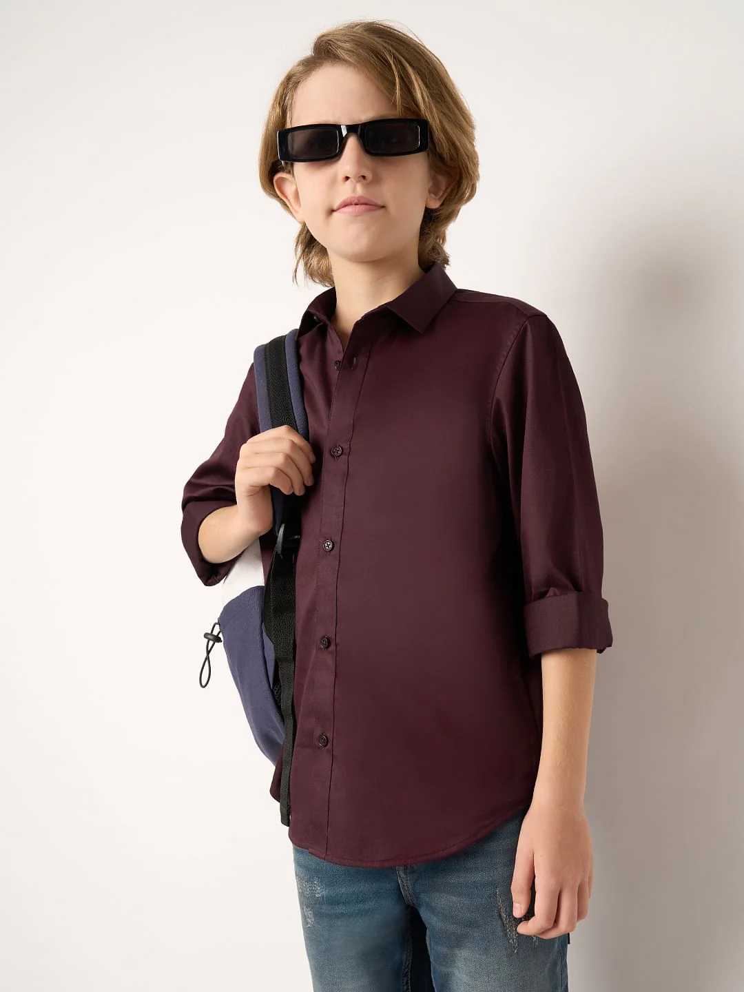 Boys Maroon Full Sleeves Shirt