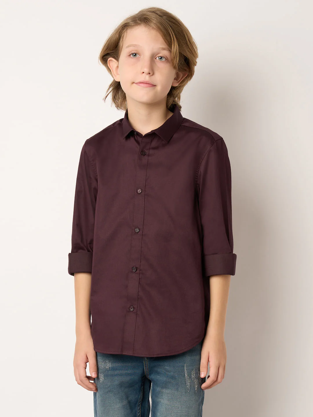 Boys Maroon Full Sleeves Shirt - Image 2