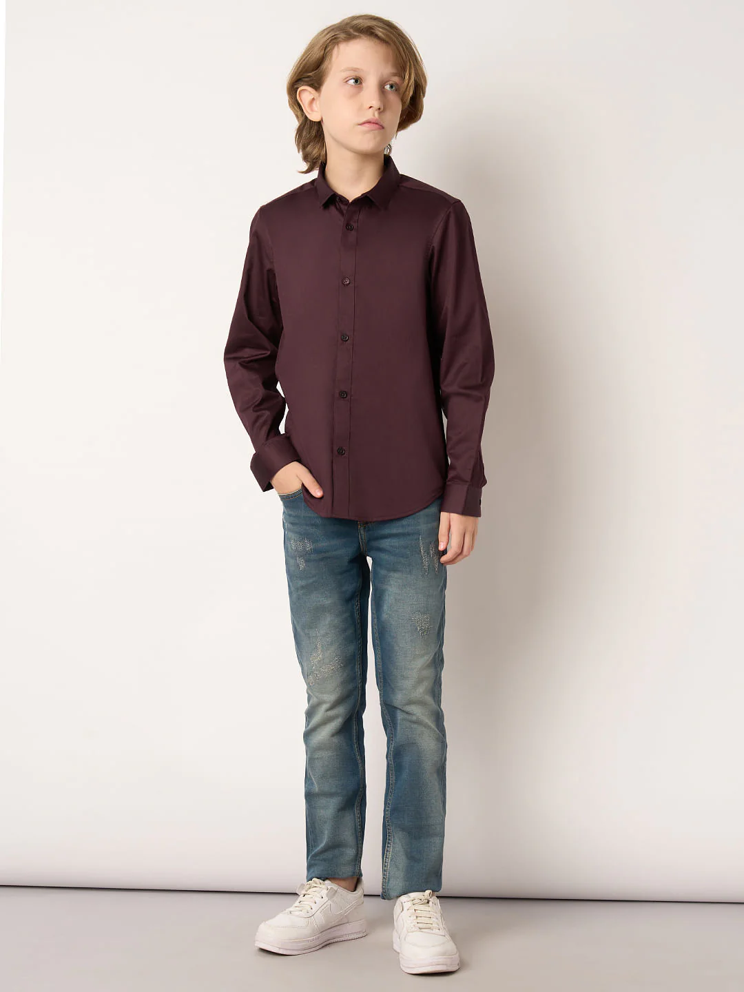 Boys Maroon Full Sleeves Shirt - Image 5
