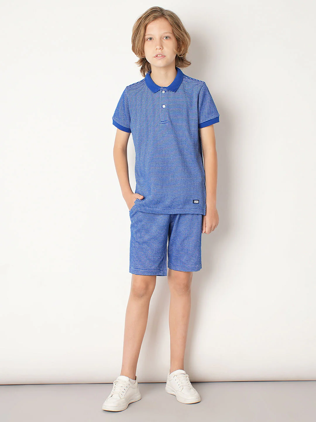 Boys Blue Co-ord Set Polo T-shirt - Image 5
