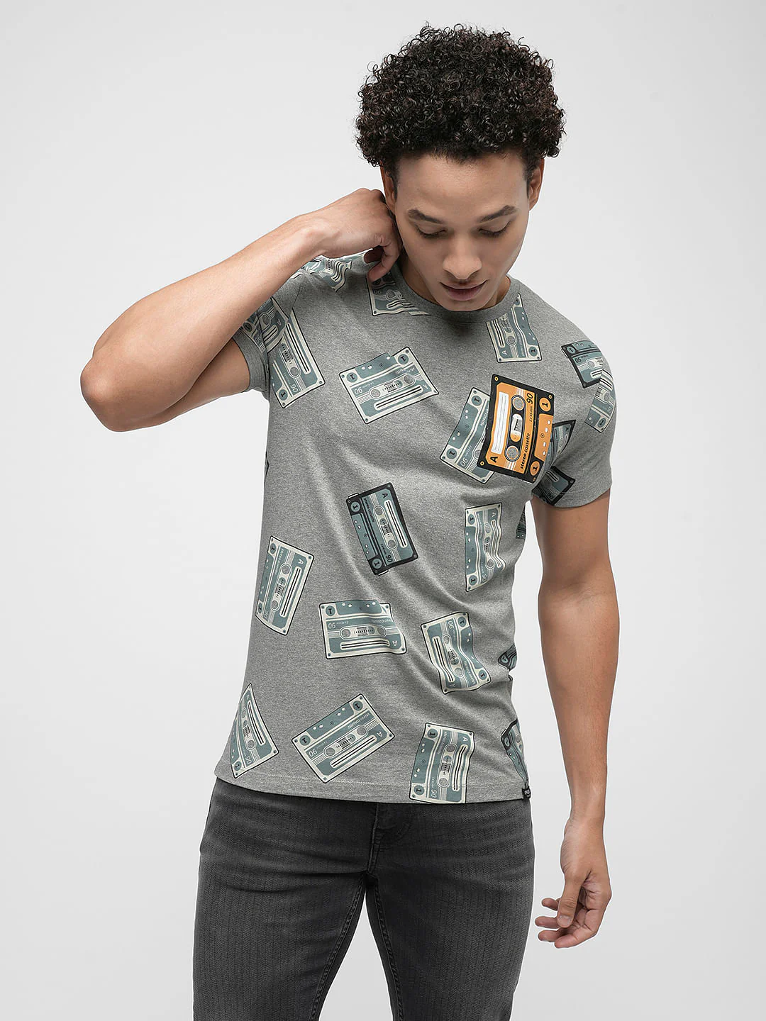 PRODUKT by JACK&JONES Grey Printed Crew Neck T-shirt - Image 2