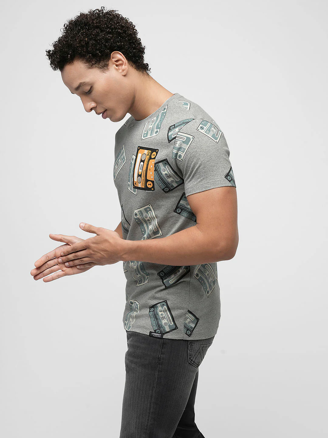 PRODUKT by JACK&JONES Grey Printed Crew Neck T-shirt - Image 3
