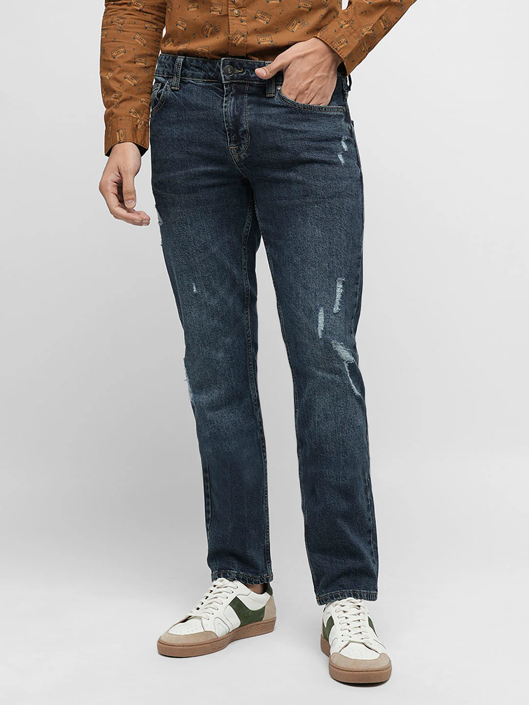 PRODUKT by JACK&JONES Blue Mid Rise Distressed Slim Jeans - Image 2