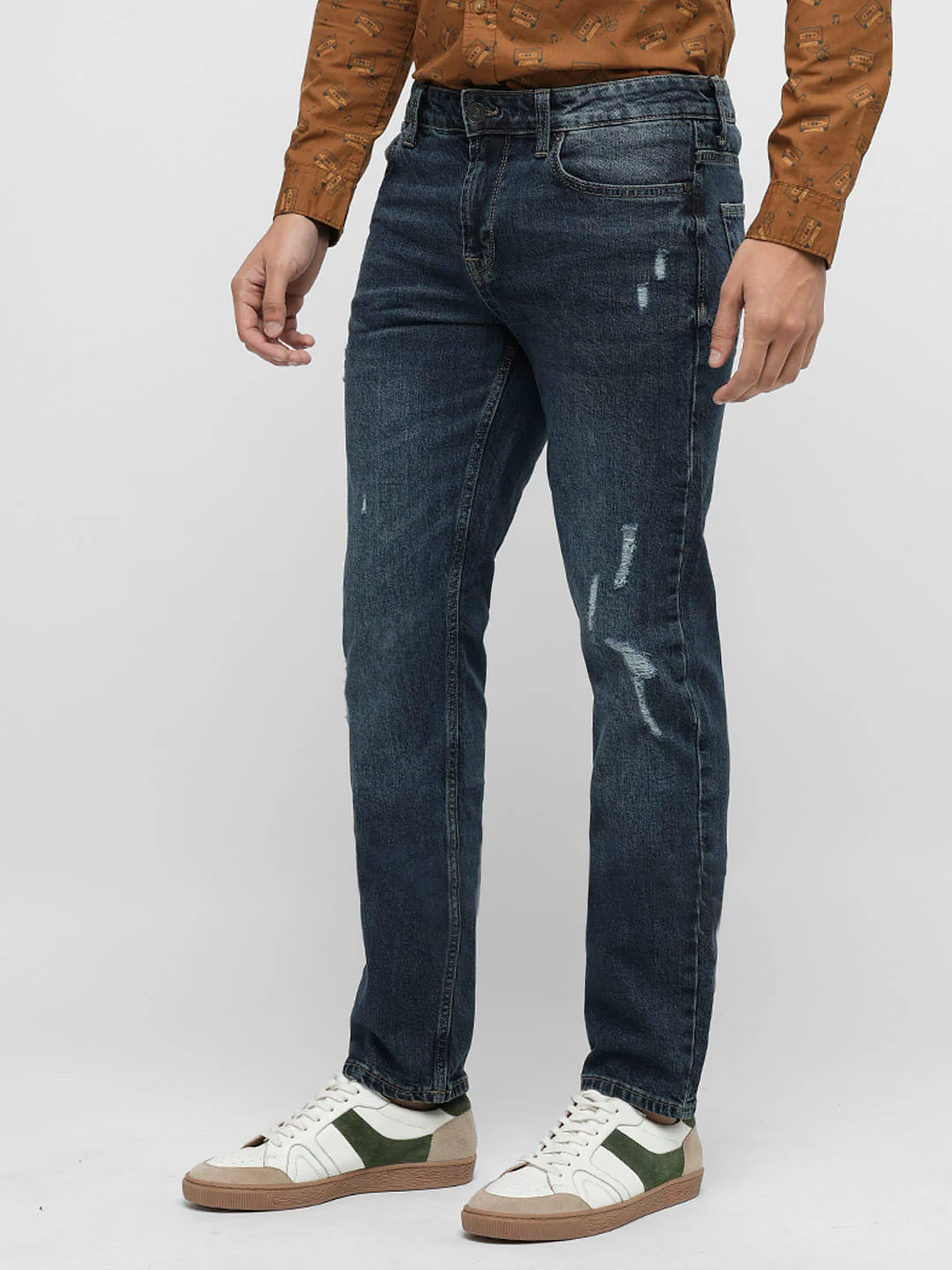 PRODUKT by JACK&JONES Blue Mid Rise Distressed Slim Jeans - Image 3