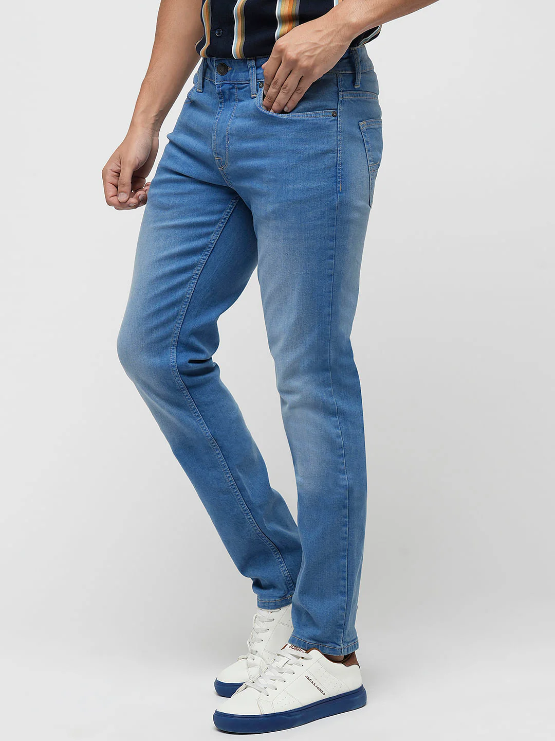 PRODUKT by JACK&JONES Light Blue Mid Rise Slim Fit Jeans - Image 3