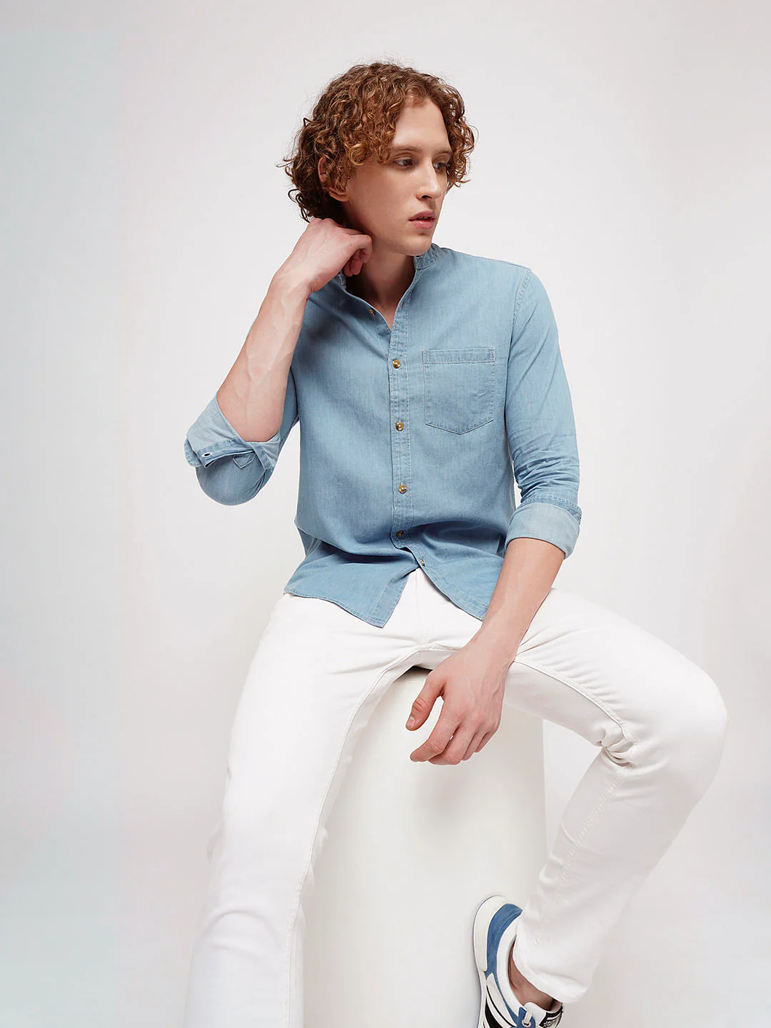 PRODUKT by JACK&JONES Light Blue Denim Full Sleeves Shirt