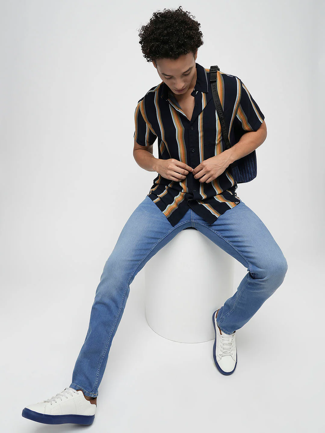 PRODUKT by JACK&JONES Navy Striped Short Sleeves Shirt