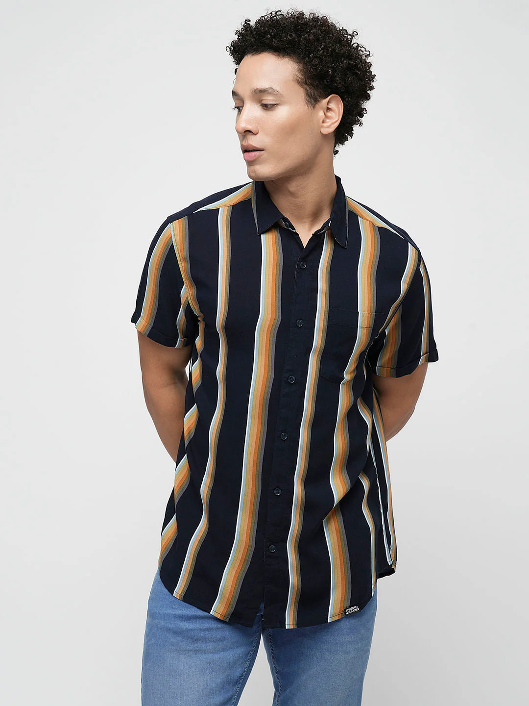 PRODUKT by JACK&JONES Navy Striped Short Sleeves Shirt - Image 2