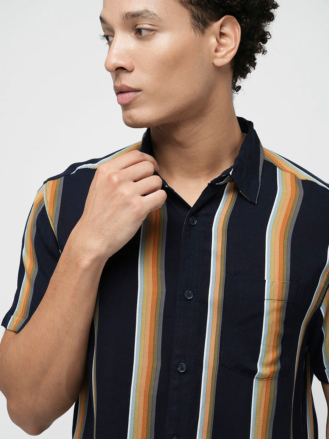 PRODUKT by JACK&JONES Navy Striped Short Sleeves Shirt - Image 6