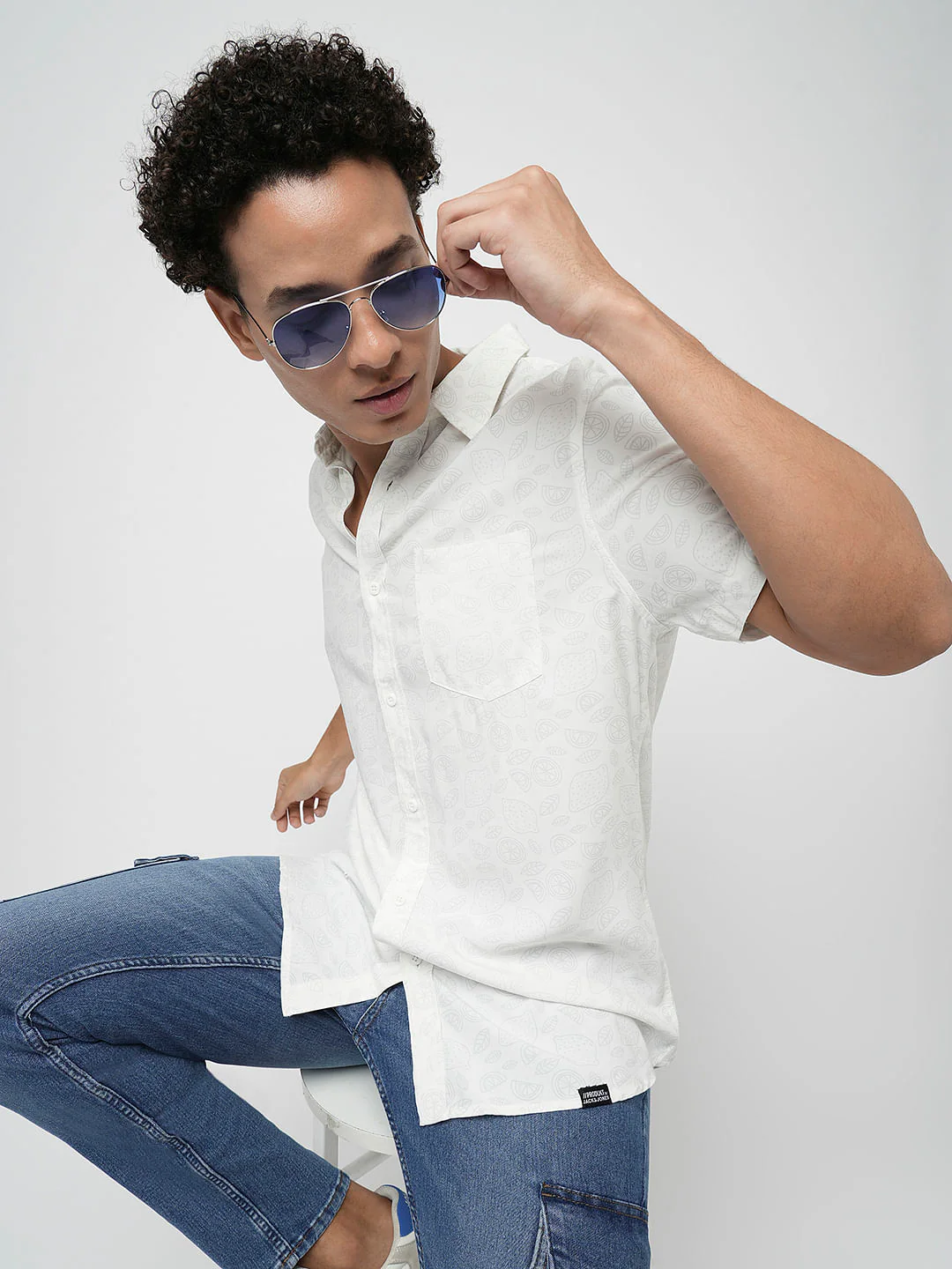 PRODUKT by JACK&JONES White Printed Short Sleeves Shirt
