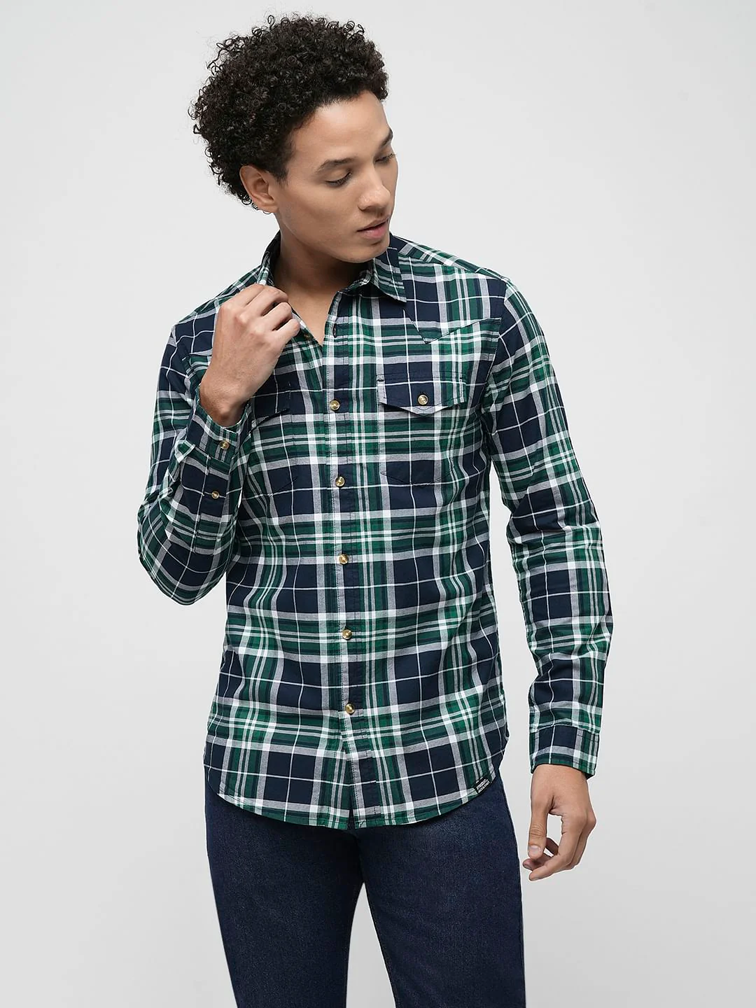 PRODUKT by JACK&JONES Dark Blue Check Full Sleeves Shirt - Image 2