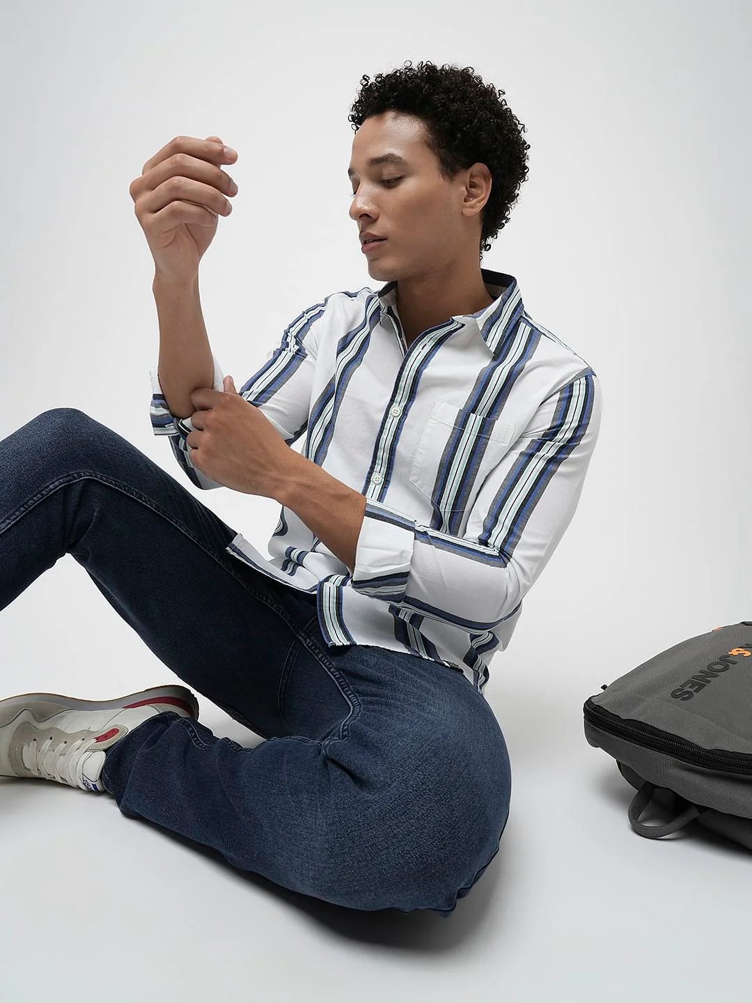 PRODUKT by JACK&JONES White Striped Full Sleeves Shirt