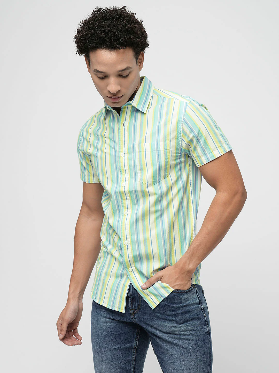 PRODUKT by JACK&JONES Green Striped Short Sleeves Shirt - Image 2