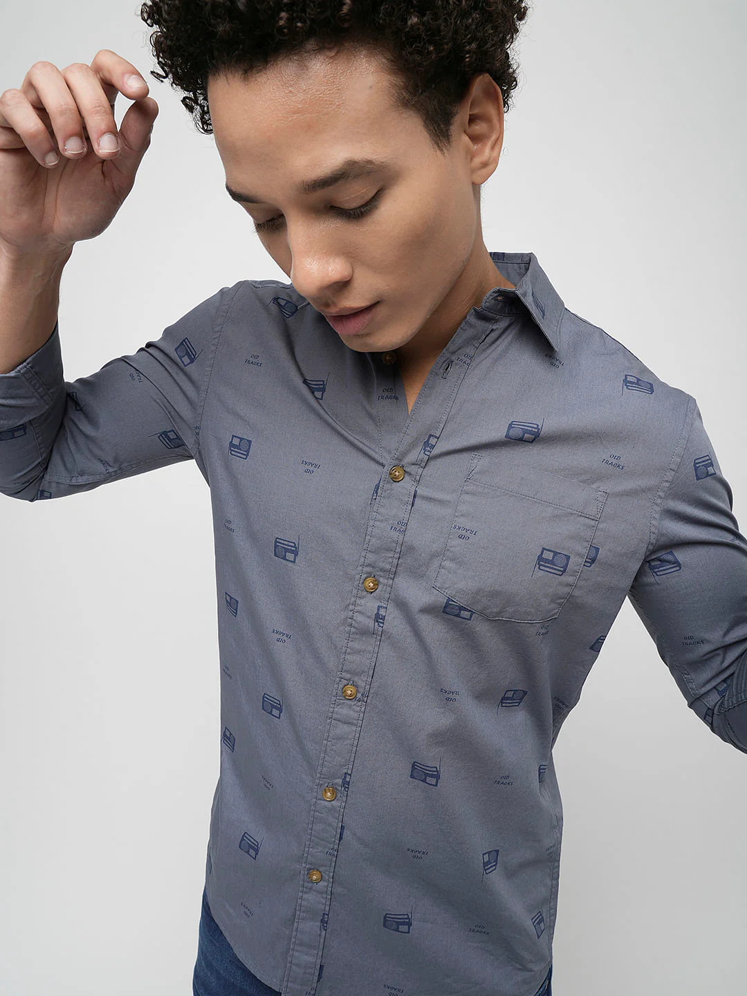 PRODUKT by JACK&JONES Blue Printed Full Sleeves Shirt