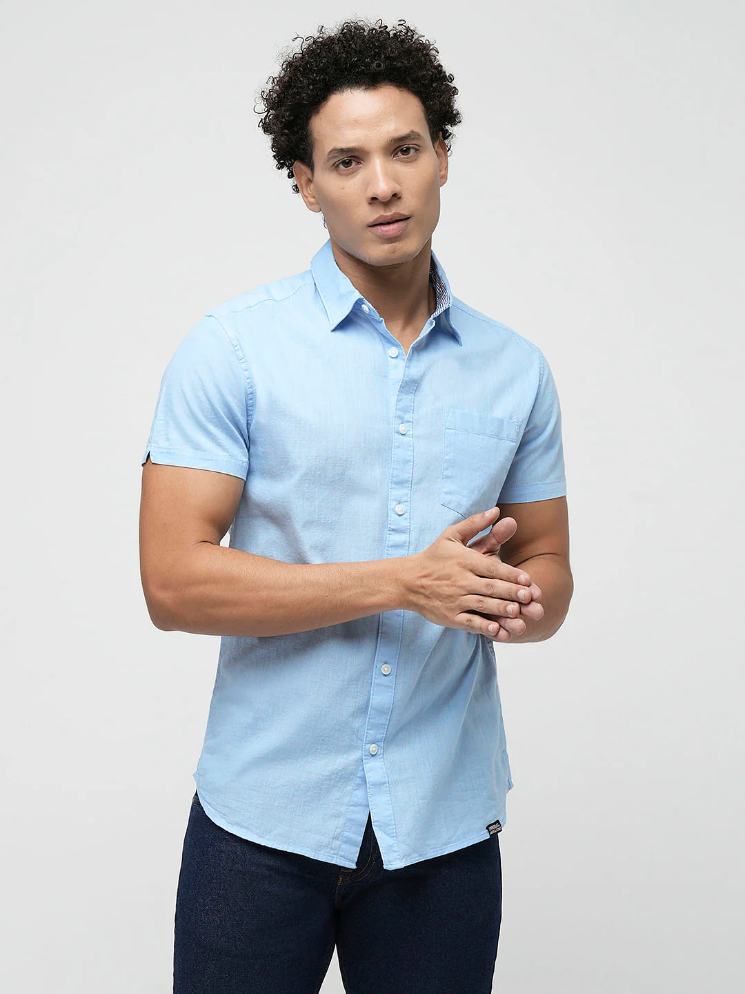 PRODUKT by JACK&JONES Light Blue Cotton Short Sleeves Shirt - Image 2