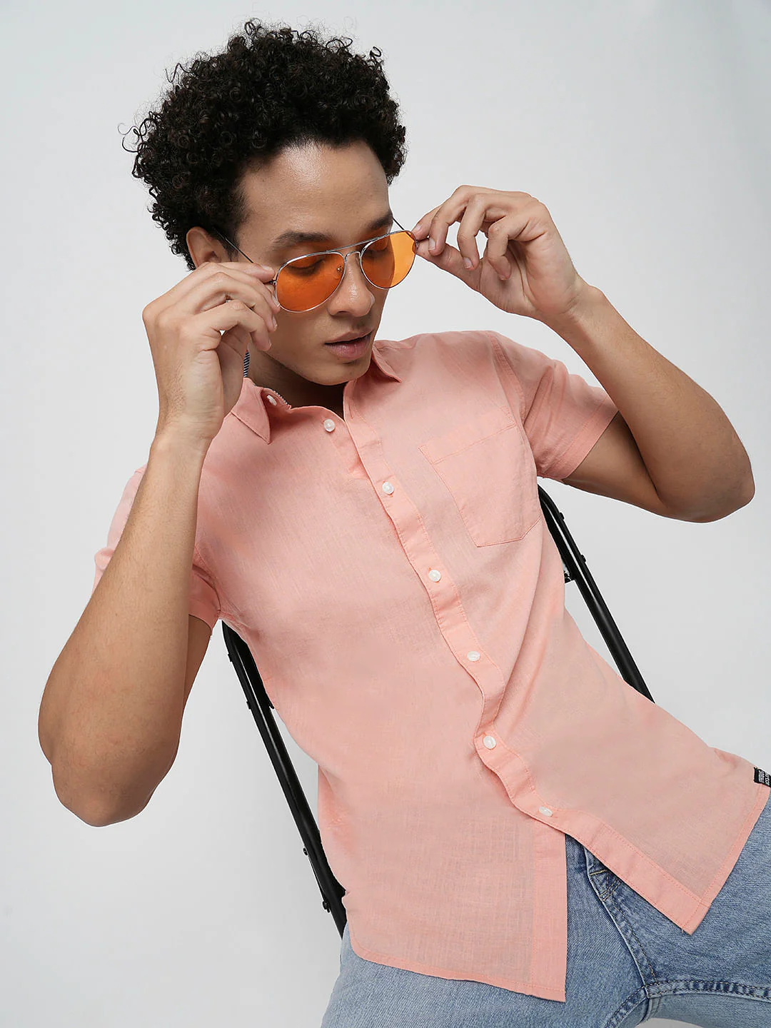 PRODUKT by JACK&JONES Peach Cotton Short Sleeves Shirt